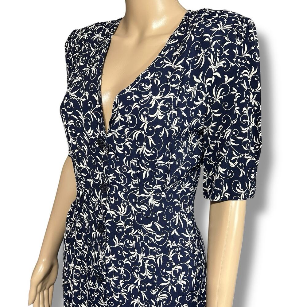 Express Vintage 90s Navy Floral Button Front Midi Shirt Dress Womens Size 10 - Picture 9 of 12